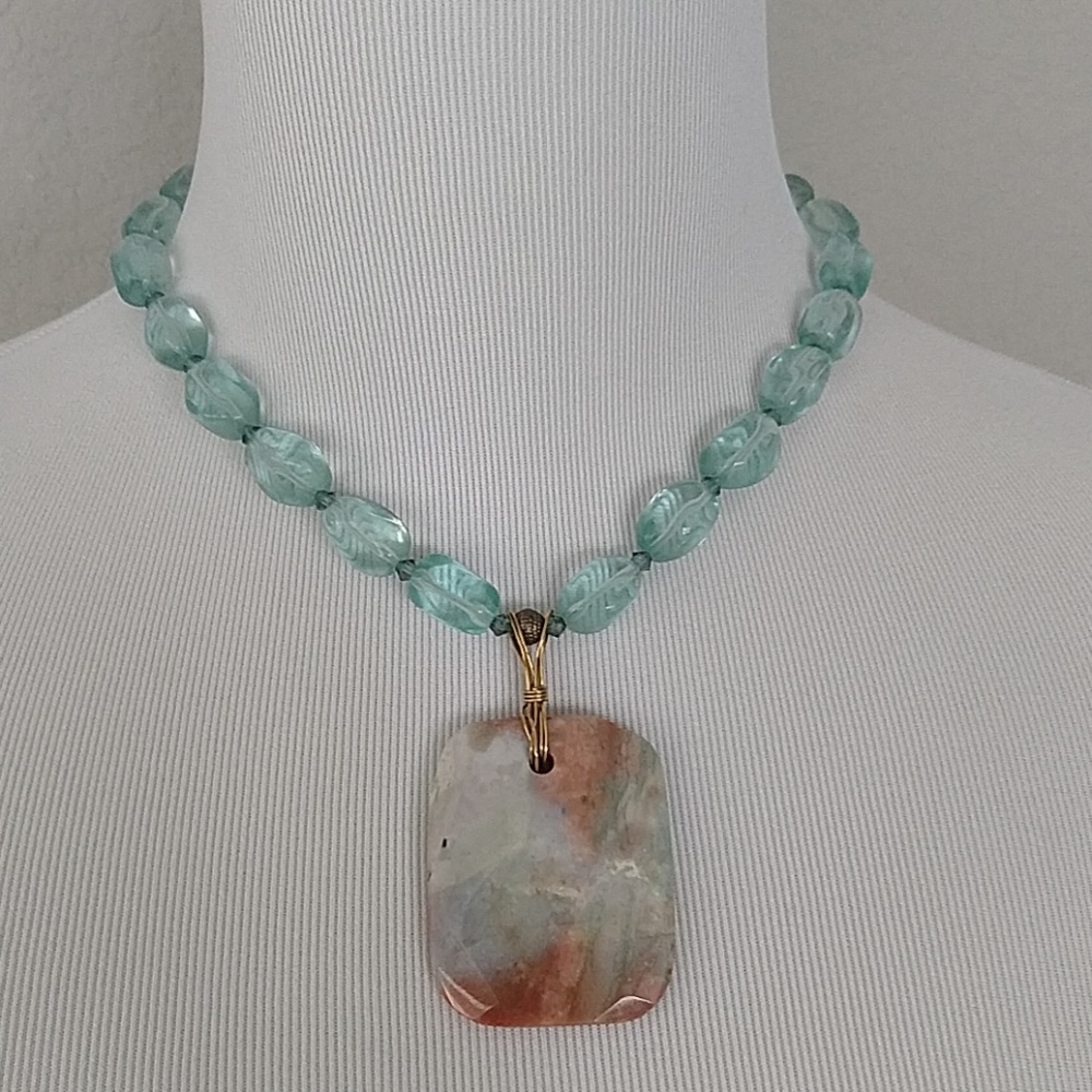 Beveled stone necklace gold wrapped